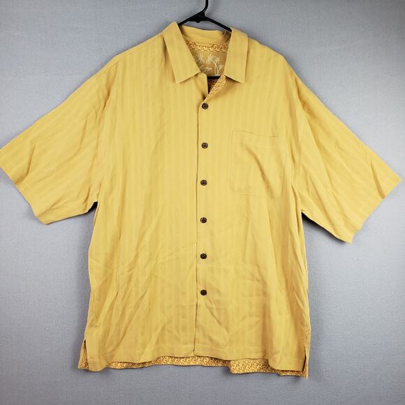 Montego Mon Size L Flamingo Lounge Silk Button Down Yellow Retro Pool Boy Tiki - Picture 1 of 12